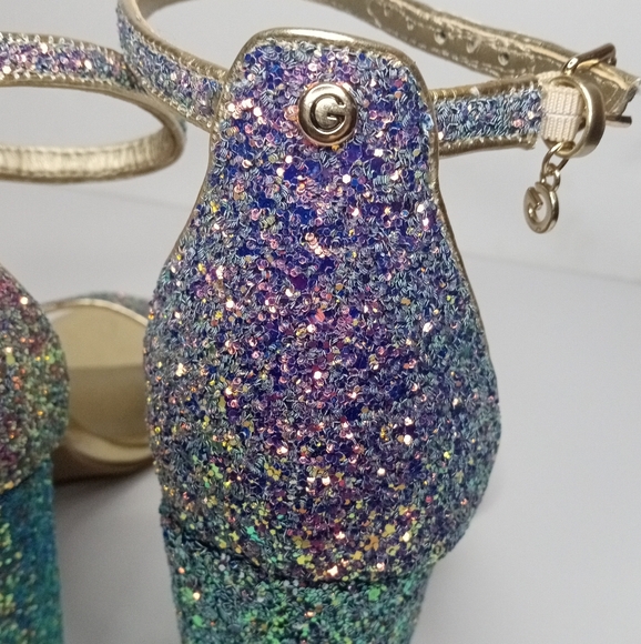 NEW! Sparkling GUESS Block High Heel OPEN TOE Shoes Metallic FORMAL PROM… - Picture 6 of 14